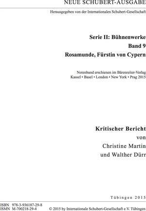 Buchcover Neue Schubert-Ausgabe. Kritische Berichte / Bühnenwerke / Rosamunde, Fürstin von Cypern | Christine Martin | EAN 9783936187298 | ISBN 3-936187-29-0 | ISBN 978-3-936187-29-8