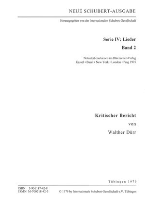 Buchcover Neue Schubert-Ausgabe. Kritische Berichte / Lieder 2 | Walther Dürr | EAN 9783936187427 | ISBN 3-936187-42-8 | ISBN 978-3-936187-42-7