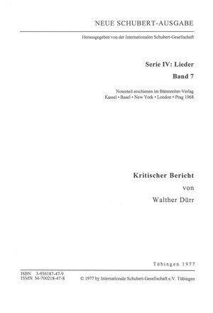 Buchcover Neue Schubert-Ausgabe. Kritische Berichte / Lieder 7 | Walther Dürr | EAN 9783936187472 | ISBN 3-936187-47-9 | ISBN 978-3-936187-47-2