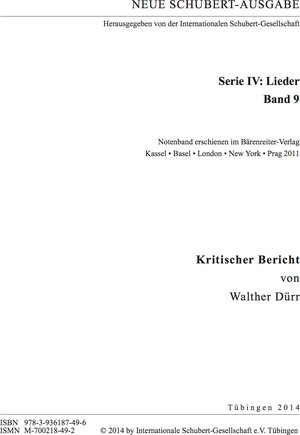 Buchcover Neue Schubert-Ausgabe. Kritische Berichte / Lieder 9 | Walther Dürr | EAN 9783936187496 | ISBN 3-936187-49-5 | ISBN 978-3-936187-49-6