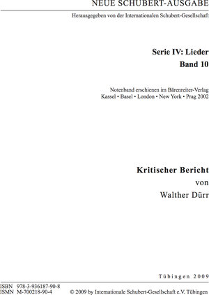 Buchcover Neue Schubert-Ausgabe. Kritische Berichte / Lieder 10 | Walther Dürr | EAN 9783936187908 | ISBN 3-936187-90-8 | ISBN 978-3-936187-90-8