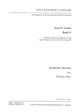 Buchcover Neue Schubert-Ausgabe. Kritische Berichte / Lieder 11 | Walther Dürr | EAN 9783936187915 | ISBN 3-936187-91-6 | ISBN 978-3-936187-91-5
