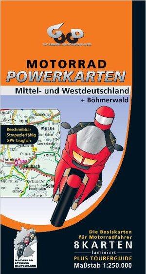 Motorrad Powerkarten.    Mittel- und Westdeutschland plus Böhmerwald, 8 Blätter laminiert