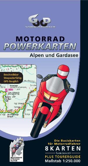 Motorrad Powerkarten Alpen und Gardasee 1 : 250 000. Powerbox: 8 laminierte Kartenblätter plus Tourerguide. GPS-tauglich