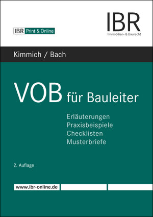 Buchcover VOB für Bauleiter | Bernd Kimmich | EAN 9783938854037 | ISBN 3-938854-03-0 | ISBN 978-3-938854-03-7