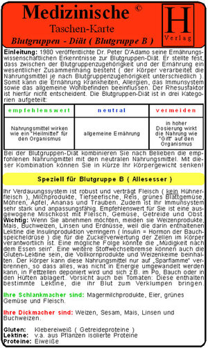 Blutgruppen - Diät B - Medizinische Taschen-Karte