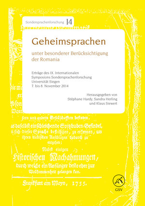 Buchcover Geheimsprachen unter besonderer Berücksichtigung der Romania  | EAN 9783939211143 | ISBN 3-939211-14-1 | ISBN 978-3-939211-14-3