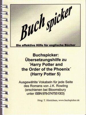 Buchcover Buchspicker: Übersetzungshilfe zu "Harry Potter and the Order of the Phoenix" (Harry Potter 5)  | EAN 9783939308058 | ISBN 3-939308-05-6 | ISBN 978-3-939308-05-8