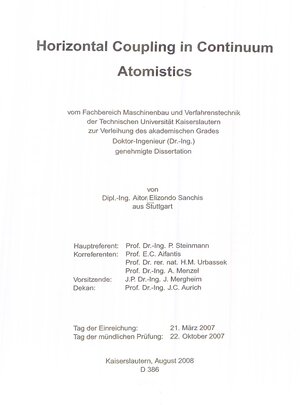 Buchcover Horizontal coupling in continuum atomistics | Aitor Elizondo Sanchis | EAN 9783939432869 | ISBN 3-939432-86-5 | ISBN 978-3-939432-86-9