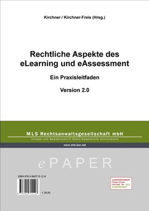 Buchcover Rechtliche Aspekte des eLearning und eAssessment | Iris Kirchner-Freis | EAN 9783940715128 | ISBN 3-940715-12-3 | ISBN 978-3-940715-12-8