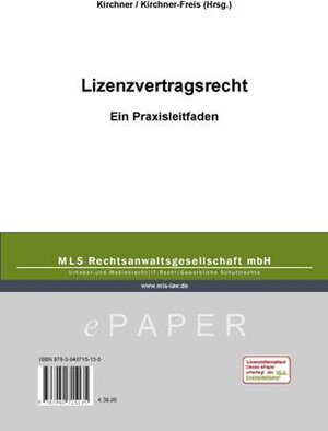 Buchcover Lizenzvertragsrecht | Iris Kirchner-Freis | EAN 9783940715135 | ISBN 3-940715-13-1 | ISBN 978-3-940715-13-5