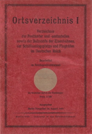 Buchcover Ortsverzeichnis I, 1940  | EAN 9783942088855 | ISBN 3-942088-85-1 | ISBN 978-3-942088-85-5