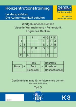 Buchcover K3 - Konzentrationstraining - Teil 3 | Cornelia Henkel | EAN 9783942352505 | ISBN 3-942352-50-8 | ISBN 978-3-942352-50-5