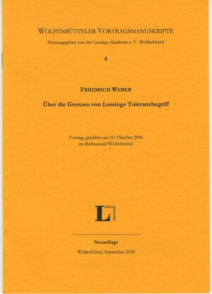 Buchcover Über die Grenzen von Lessings Toleranzbegriff. | Friedrich Weber | EAN 9783942675031 | ISBN 3-942675-03-X | ISBN 978-3-942675-03-1