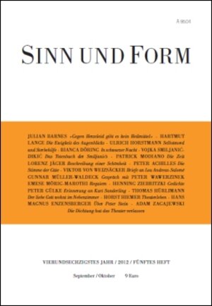 Buchcover Sinn und Form 5/2012  | EAN 9783943297072 | ISBN 3-943297-07-1 | ISBN 978-3-943297-07-2