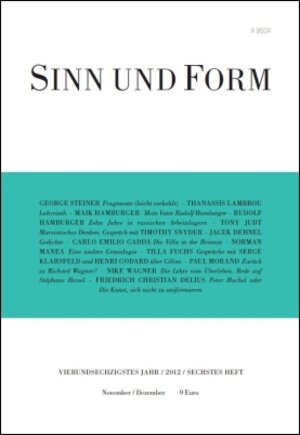 Buchcover Sinn und Form 6/2012 | EAN 9783943297089 | ISBN 3-943297-08-X | ISBN 978-3-943297-08-9