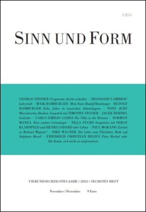 Buchcover Sinn und Form 6/2012  | EAN 9783943297089 | ISBN 3-943297-08-X | ISBN 978-3-943297-08-9