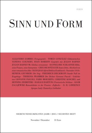 Buchcover Sinn und Form 6/2015  | EAN 9783943297263 | ISBN 3-943297-26-8 | ISBN 978-3-943297-26-3
