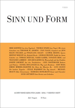 Buchcover Sinn und Form 4/2016  | EAN 9783943297300 | ISBN 3-943297-30-6 | ISBN 978-3-943297-30-0