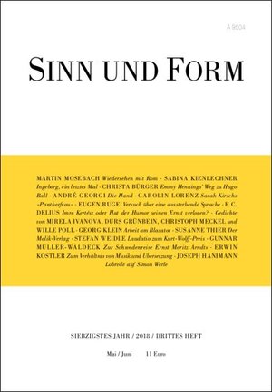 Buchcover Sinn und Form 3/2018  | EAN 9783943297416 | ISBN 3-943297-41-1 | ISBN 978-3-943297-41-6