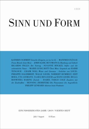 Buchcover Sinn und Form 4/2019  | EAN 9783943297485 | ISBN 3-943297-48-9 | ISBN 978-3-943297-48-5