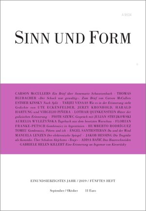 Buchcover Sinn und Form 5/2019  | EAN 9783943297492 | ISBN 3-943297-49-7 | ISBN 978-3-943297-49-2