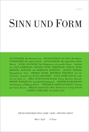 Buchcover Sinn und Form 2/2020  | EAN 9783943297522 | ISBN 3-943297-52-7 | ISBN 978-3-943297-52-2