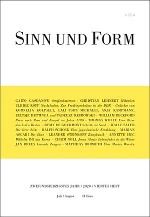 Buchcover Sinn und Form 4/2020  | EAN 9783943297546 | ISBN 3-943297-54-3 | ISBN 978-3-943297-54-6