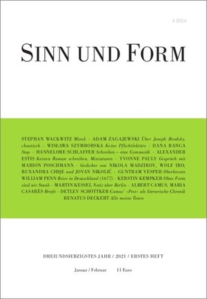 Buchcover Sinn und Form 1/2021  | EAN 9783943297577 | ISBN 3-943297-57-8 | ISBN 978-3-943297-57-7