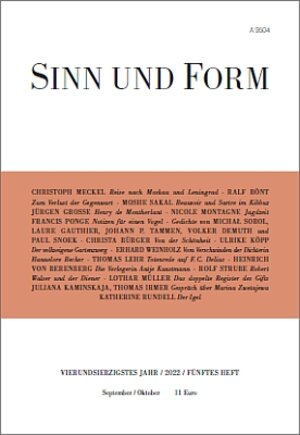 Buchcover Sinn und Form 5/2022  | EAN 9783943297676 | ISBN 3-943297-67-5 | ISBN 978-3-943297-67-6
