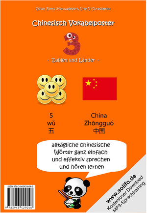 Buchcover Chinesisch Vokabelposter 3 (Zahlen und Länder)  | EAN 9783943429046 | ISBN 3-943429-04-0 | ISBN 978-3-943429-04-6