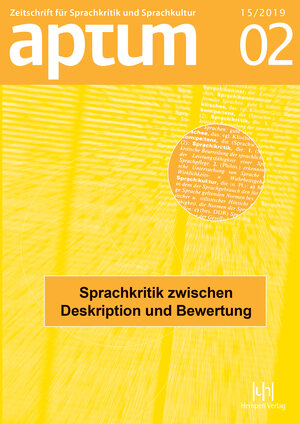 Buchcover Aptum, Zeitschrift für Sprachkritik und Sprachkultur 15. Jahrgang, 2019, Heft 2  | EAN 9783944312750 | ISBN 3-944312-75-9 | ISBN 978-3-944312-75-0