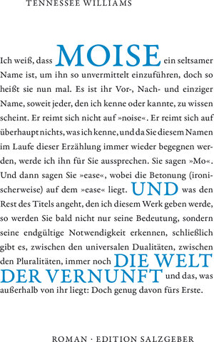 Buchcover Moise und die Welt der Vernunft | Tennessee Williams | EAN 9783944627014 | ISBN 3-944627-01-6 | ISBN 978-3-944627-01-4