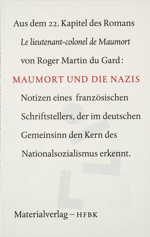 Buchcover Maumort und die Nazis | Roger Martin Du Gard | EAN 9783944954578 | ISBN 3-944954-57-2 | ISBN 978-3-944954-57-8