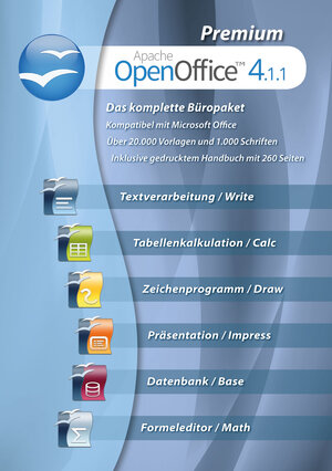 Buchcover OpenOffice 4.1.1 Premium Edition + 260 seitiges gedrucktes Handbuch + 1.000 Schriften + 20.000 Office Vorlagen  | EAN 9783945384961 | ISBN 3-945384-96-6 | ISBN 978-3-945384-96-1