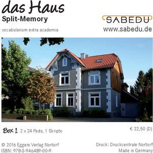 Buchcover das Haus, Split-Memory + Arbeitsheft, SABEDU Box 01 | Margret Riemann-Eggers | EAN 9783946489009 | ISBN 3-946489-00-1 | ISBN 978-3-946489-00-9