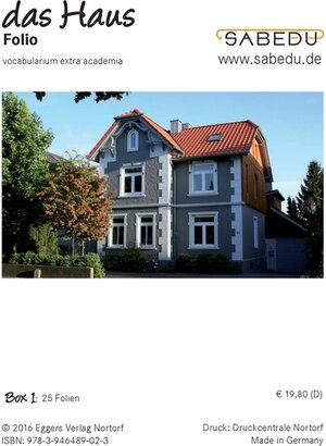 Buchcover das Haus, SABEDU Box 01, Lehrermaterial, OHP-Folien | Margret Riemann-Eggers | EAN 9783946489023 | ISBN 3-946489-02-8 | ISBN 978-3-946489-02-3