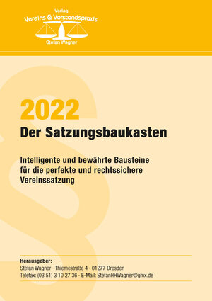 Buchcover Der Satzungsbaukasten 2022 | Stefan Wagner | EAN 9783946529149 | ISBN 3-946529-14-3 | ISBN 978-3-946529-14-9