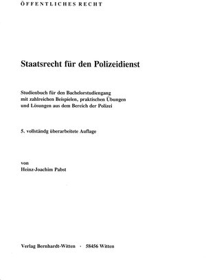 Buchcover Staatsrecht für den Polizeidienst | Heinz-Joachim Pabst | EAN 9783946736875 | ISBN 3-946736-87-4 | ISBN 978-3-946736-87-5
