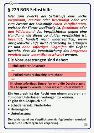 Buchcover Lehrtafel § 229 BGB Selbsthilfe | Helmut Hohl | EAN 9783947200153 | ISBN 3-947200-15-3 | ISBN 978-3-947200-15-3