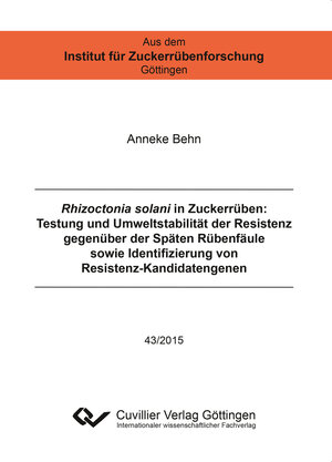 Buchcover Rhizoctonia solani in Zuckerrüben | Anneke Behn | EAN 9783954049264 | ISBN 3-95404-926-0 | ISBN 978-3-95404-926-4