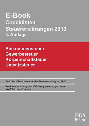 Buchcover E-Book Checklisten Steuererklärungen 2013 | Thomas Arndt | EAN 9783955540623 | ISBN 3-95554-062-6 | ISBN 978-3-95554-062-3