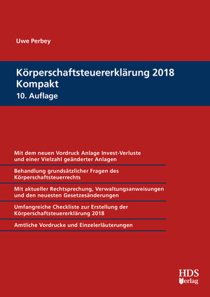 Buchcover Körperschaftsteuererklärung 2018 Kompakt | Uwe Perbey | EAN 9783955545468 | ISBN 3-95554-546-6 | ISBN 978-3-95554-546-8