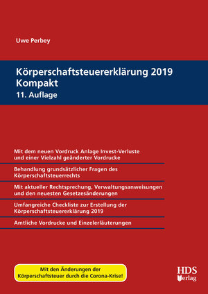 Buchcover Körperschaftsteuererklärung 2019 Kompakt | Uwe Perbey | EAN 9783955546120 | ISBN 3-95554-612-8 | ISBN 978-3-95554-612-0