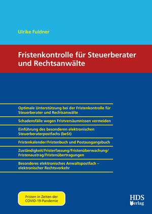 Buchcover Fristenkontrolle für Steuerberater und Rechtsanwälte | Ulrike Fuldner | EAN 9783955547509 | ISBN 3-95554-750-7 | ISBN 978-3-95554-750-9