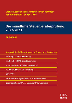 Buchcover Die mündliche Steuerberaterprüfung 2022/2023 | Uwe Grobshäuser | EAN 9783955548223 | ISBN 3-95554-822-8 | ISBN 978-3-95554-822-3