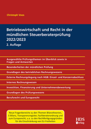 Buchcover Betriebswirtschaft und Recht in der mündlichen Steuerberaterprüfung 2022/2023 | Christoph Voos | EAN 9783955548261 | ISBN 3-95554-826-0 | ISBN 978-3-95554-826-1