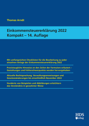 Buchcover Einkommensteuererklärung 2022 Kompakt | Thomas Arndt | EAN 9783955548445 | ISBN 3-95554-844-9 | ISBN 978-3-95554-844-5