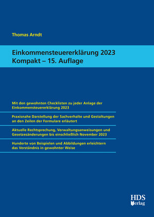 Buchcover Einkommensteuererklärung 2023 Kompakt | Thomas Arndt | EAN 9783955548834 | ISBN 3-95554-883-X | ISBN 978-3-95554-883-4