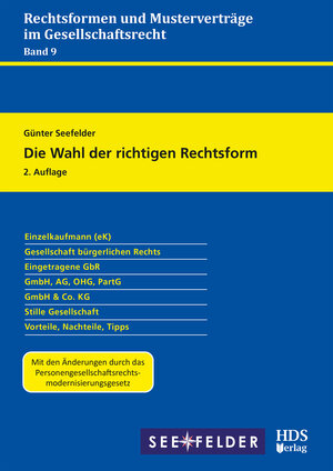 Buchcover Die Wahl der richtigen Rechtsform | Günter Seefelder | EAN 9783955548841 | ISBN 3-95554-884-8 | ISBN 978-3-95554-884-1